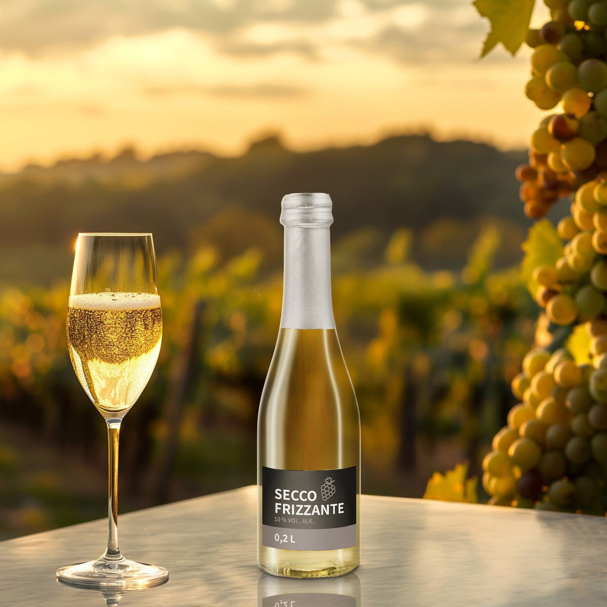 Secco Frizzante 200 ml Flasche aus Glas mit Etikett