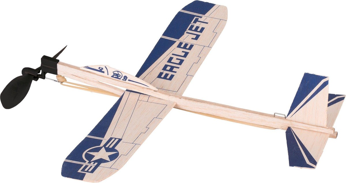 Segelflugzeug Eagle Jet aus Balsaholz mit Gummimotor – Ansicht
