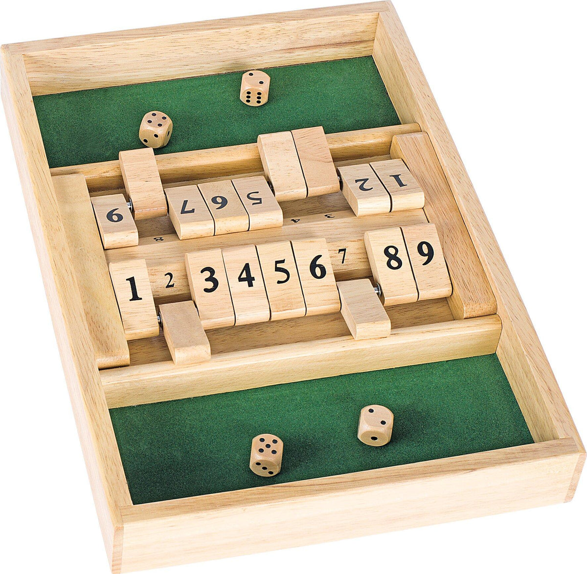 Shut the Box Doppelspiel mit vier Würfeln aus Holz