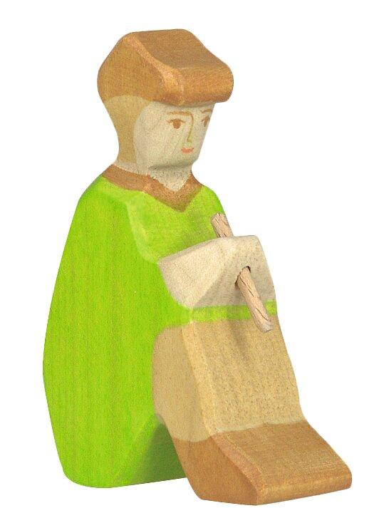 Sitzende Holzfigur Hirte mit Flöte in Grün von HOLZTIGER