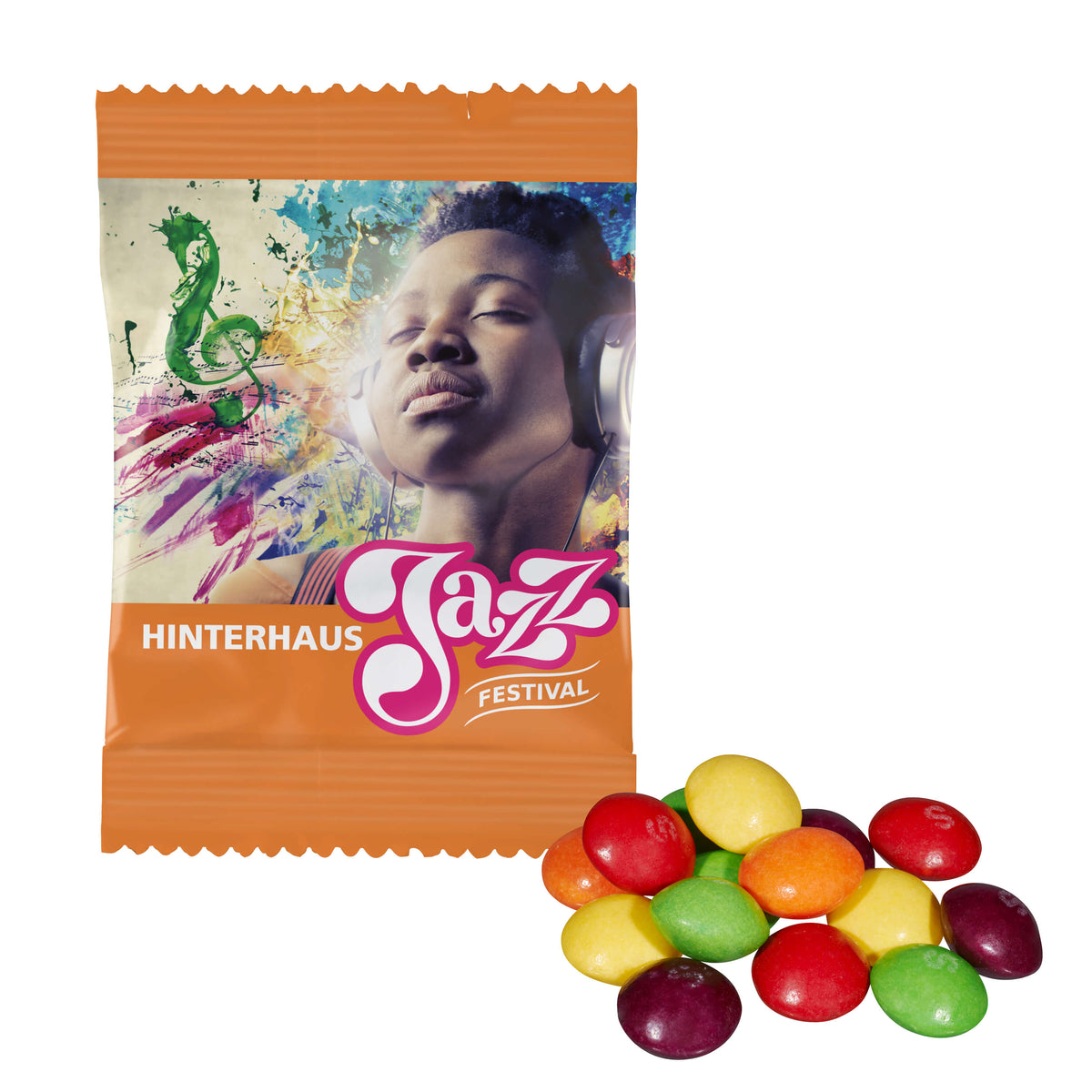 SKITTLES Fruits im kleinen bedruckten Werbetütchen, Vorderseite