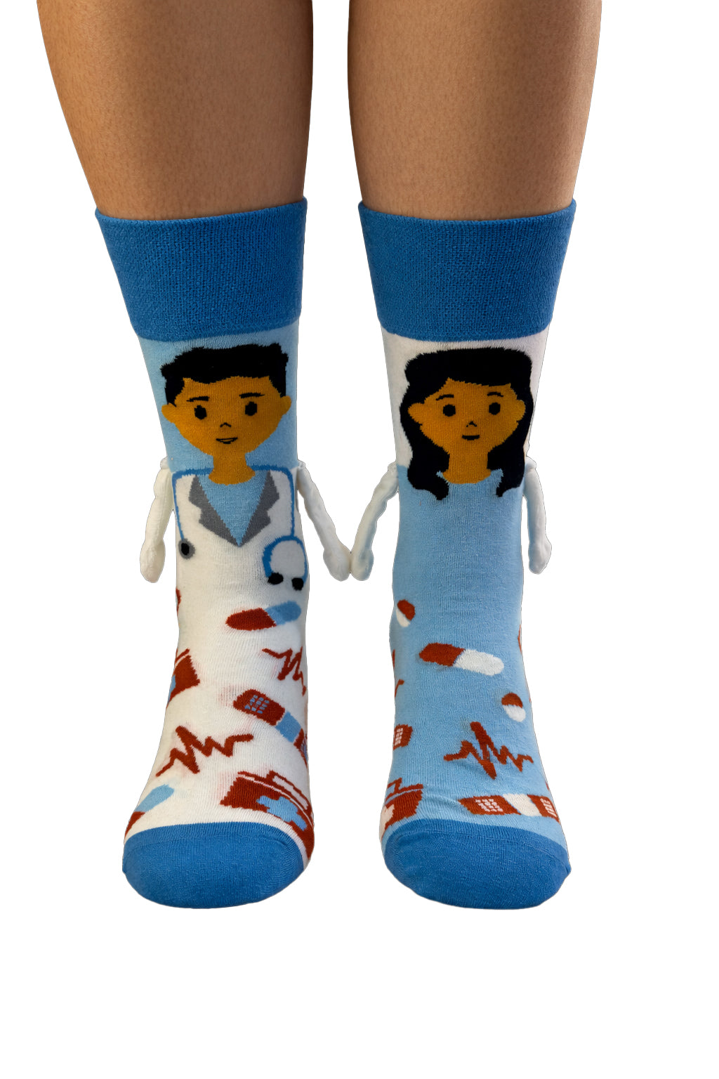 Socken mit Figur und magnetischen Händen