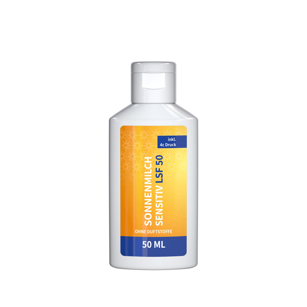 Sonnenmilch sensitiv LSF 50 50 ml Flasche mit Etikett rundum