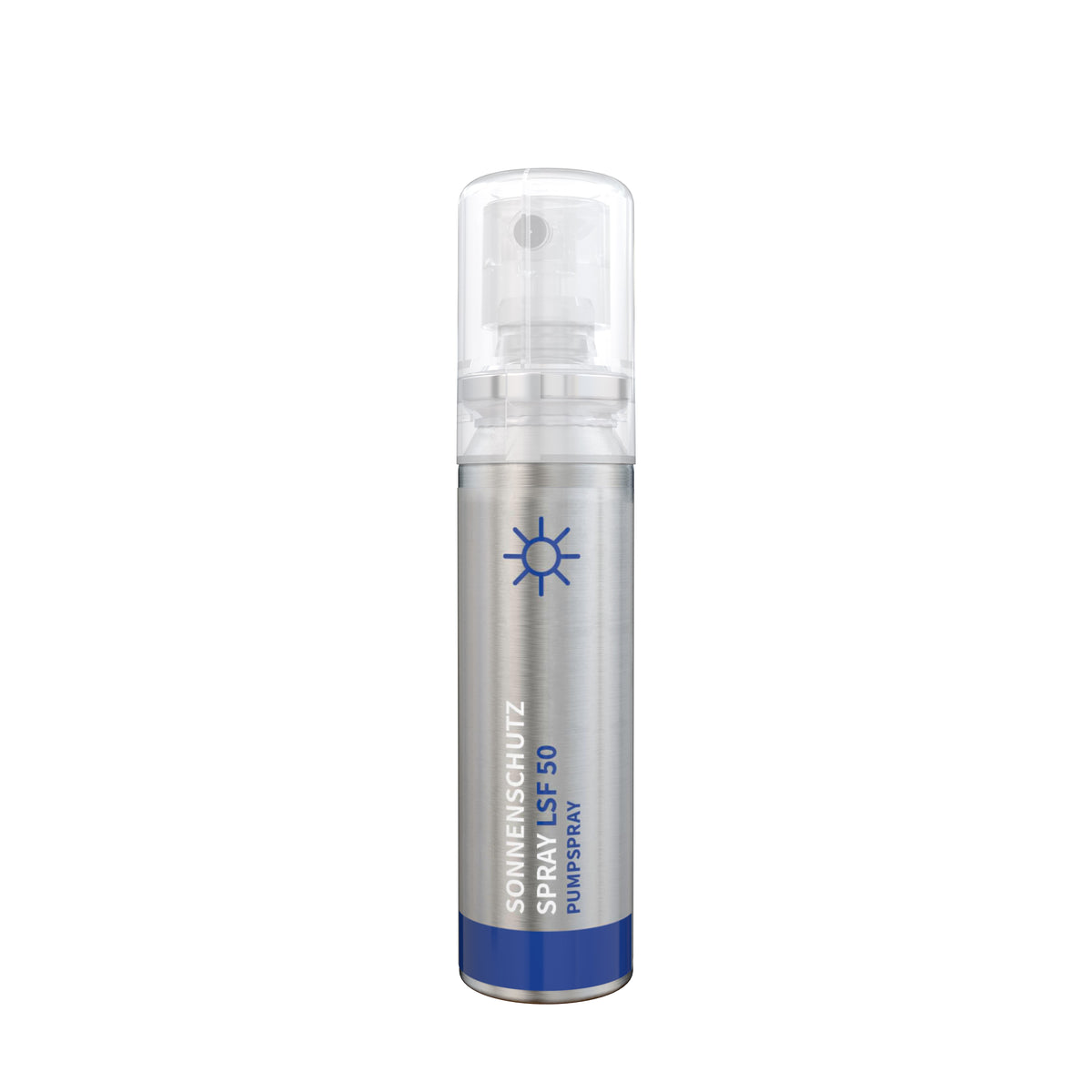 Sonnenschutzspray LSF 50 20 ml Aludose mit wählbarem Etikett – transparent