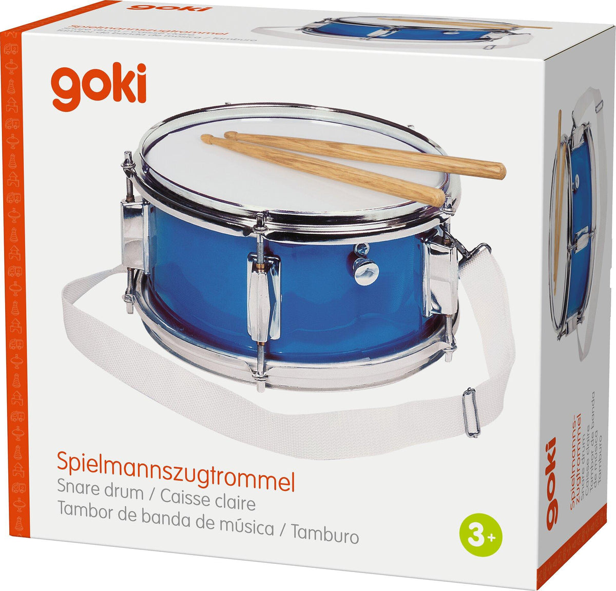 Spielmannszugtrommel in Blau mit Snare von goki – Verpackung