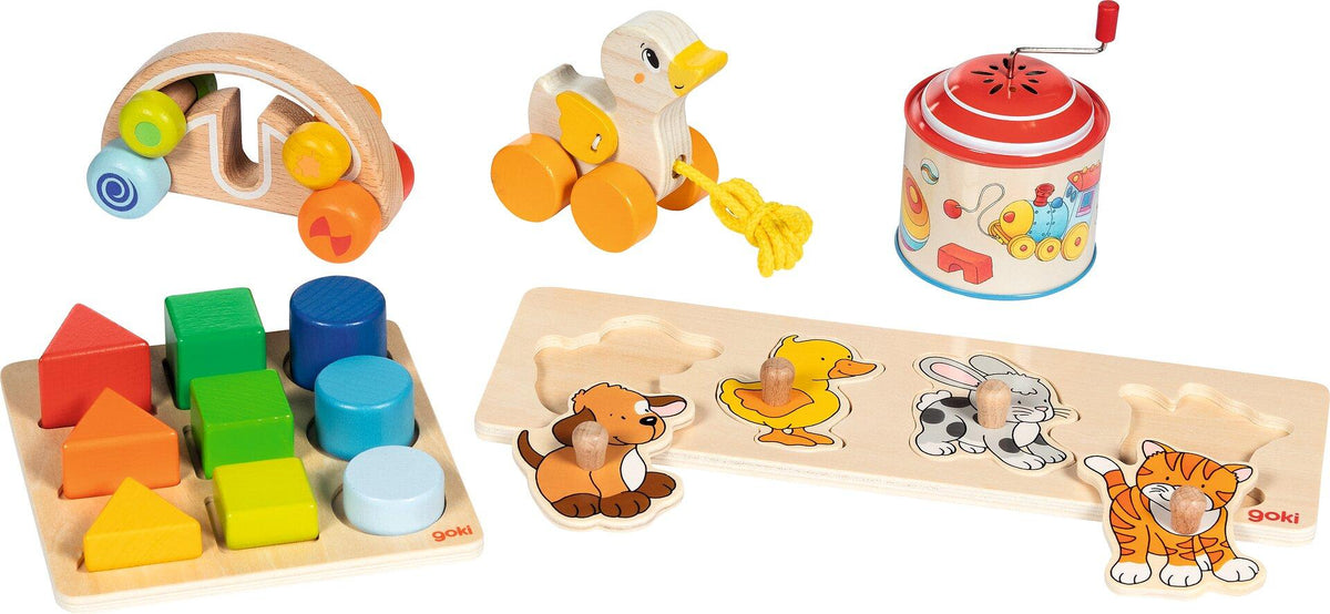 Spielzeug Set mit Zieh Ente, Steckpuzzle und Spieluhr von goki – Ansicht