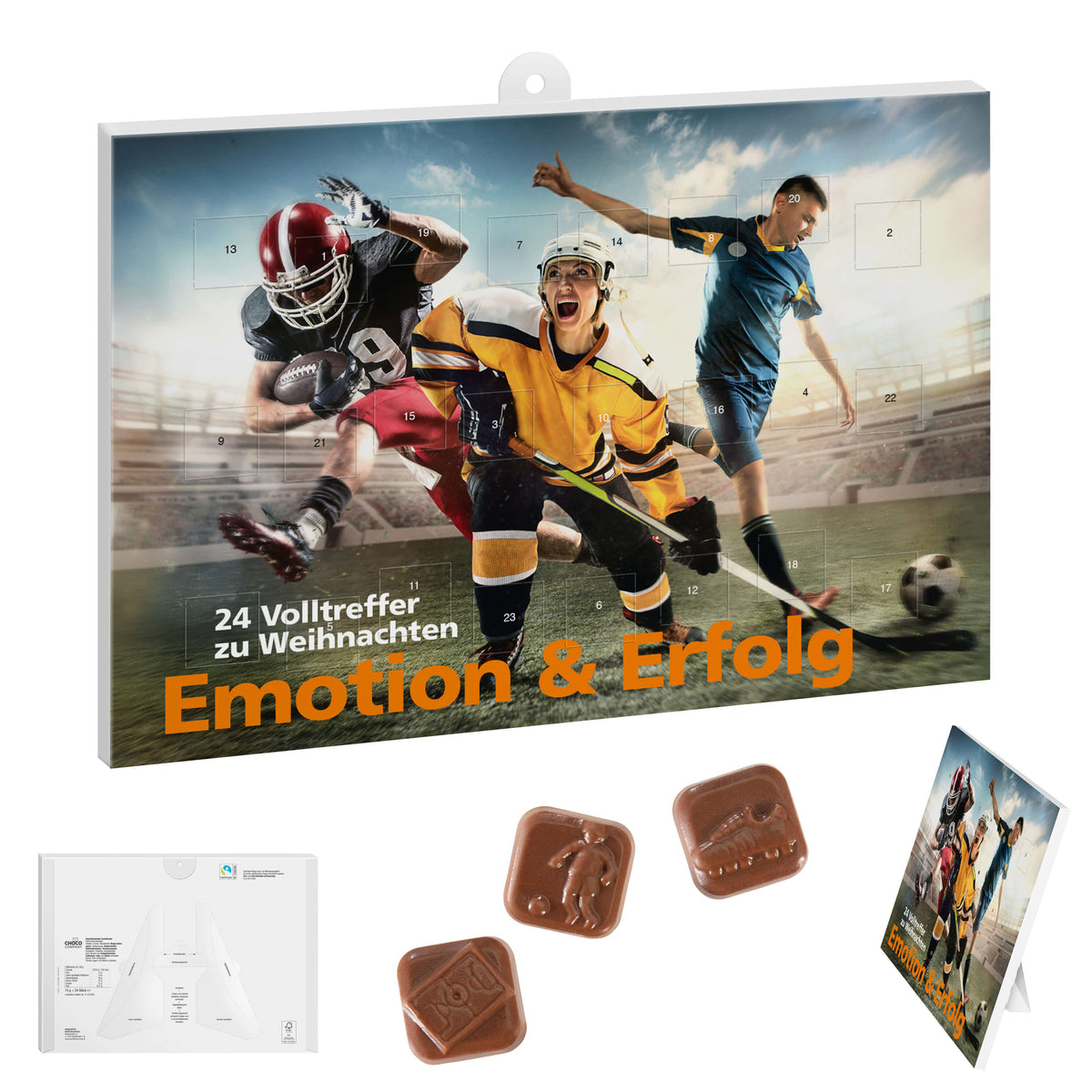 Sport Adventskalender mit Schoko Fußballmotiven oder Sportmotiven