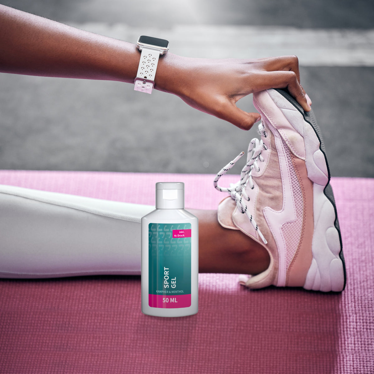 Sportgel 50 ml Flasche mit Klappdeckel und Etikett