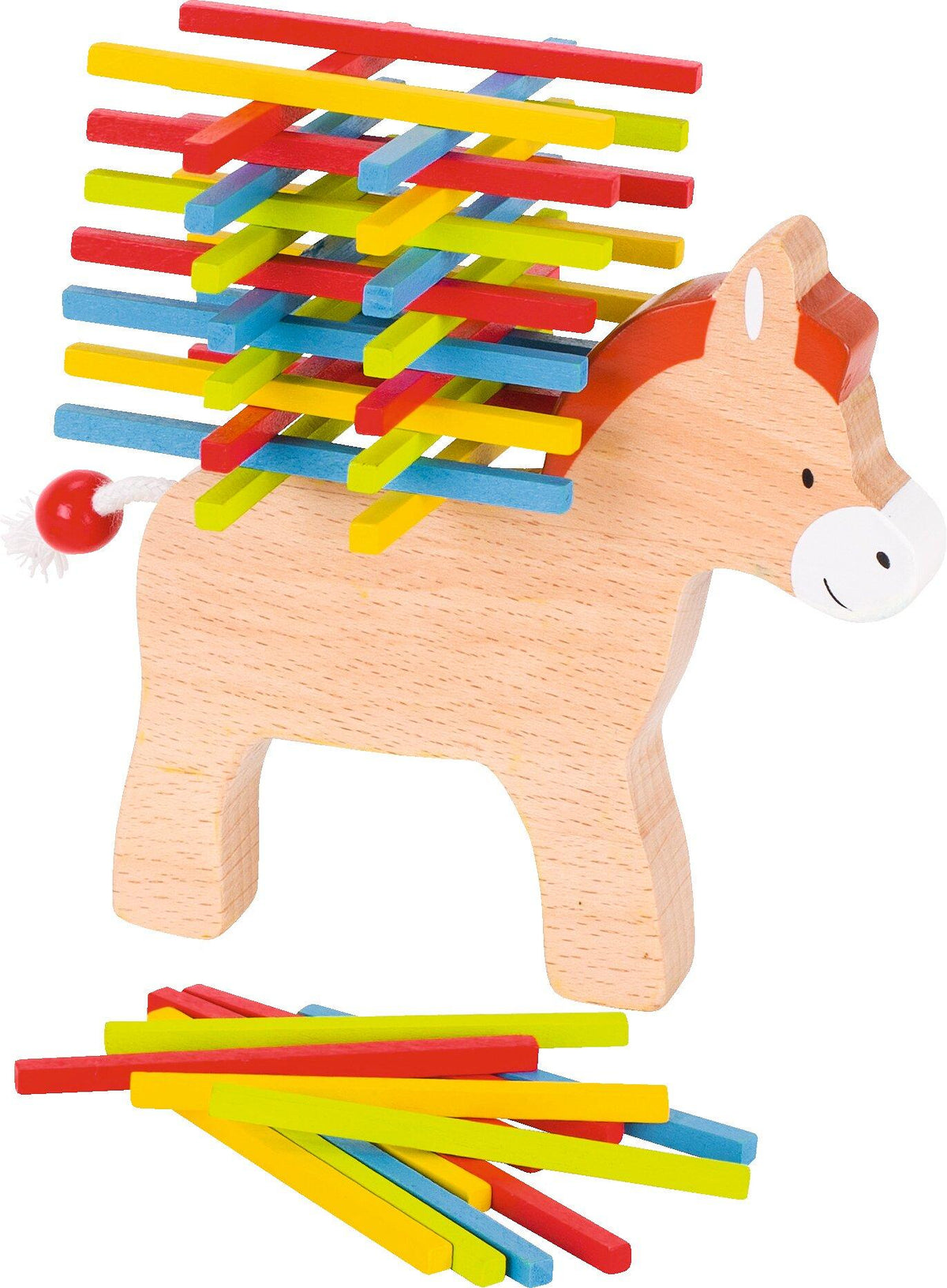Stapelspiel Packesel mit 60 bunten Holzstäbchen – Ansicht