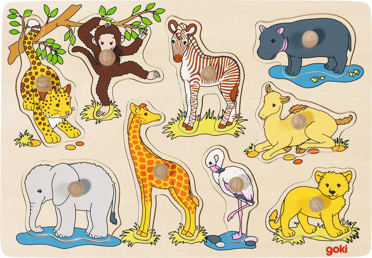Steckpuzzle Afrikanische Tierkinder mit Löwe und Giraffe