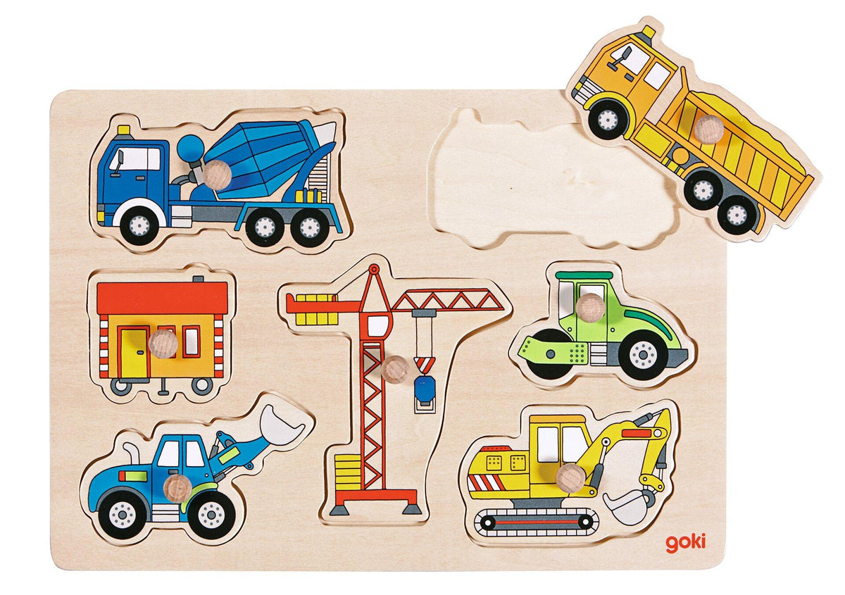 Steckpuzzle Baufahrzeuge mit Kran und Betonmischer