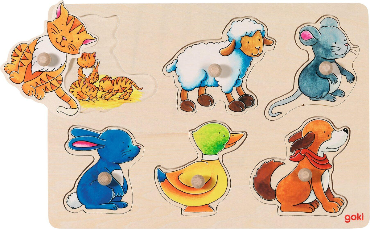 Steckpuzzle Katzenfamilie mit Schaf, Maus und Ente von goki – Ansicht