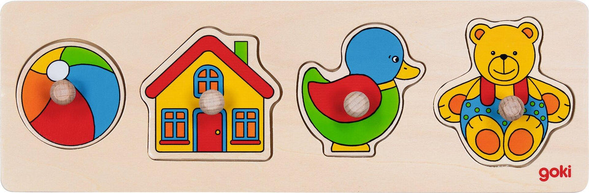 Steckpuzzle mit Ball, Haus, Ente und Teddybär von goki
