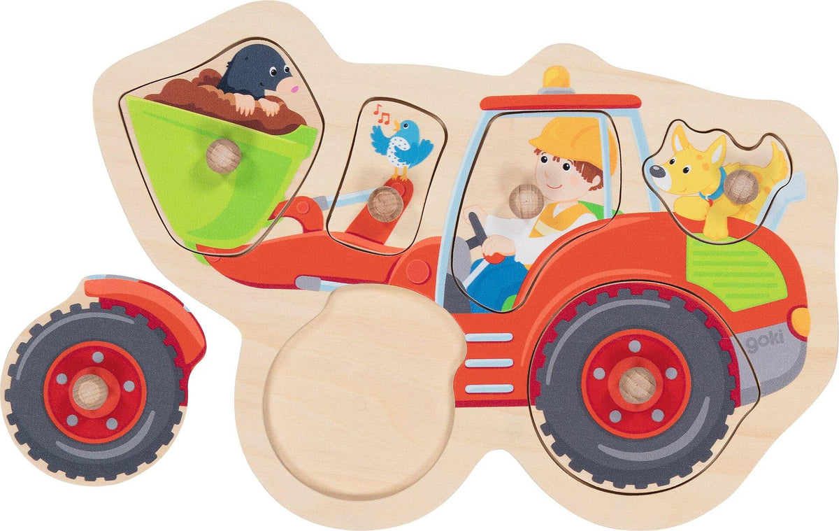 Steckpuzzle Schaufelbagger aus Holz mit sechs Teilen – Ansicht