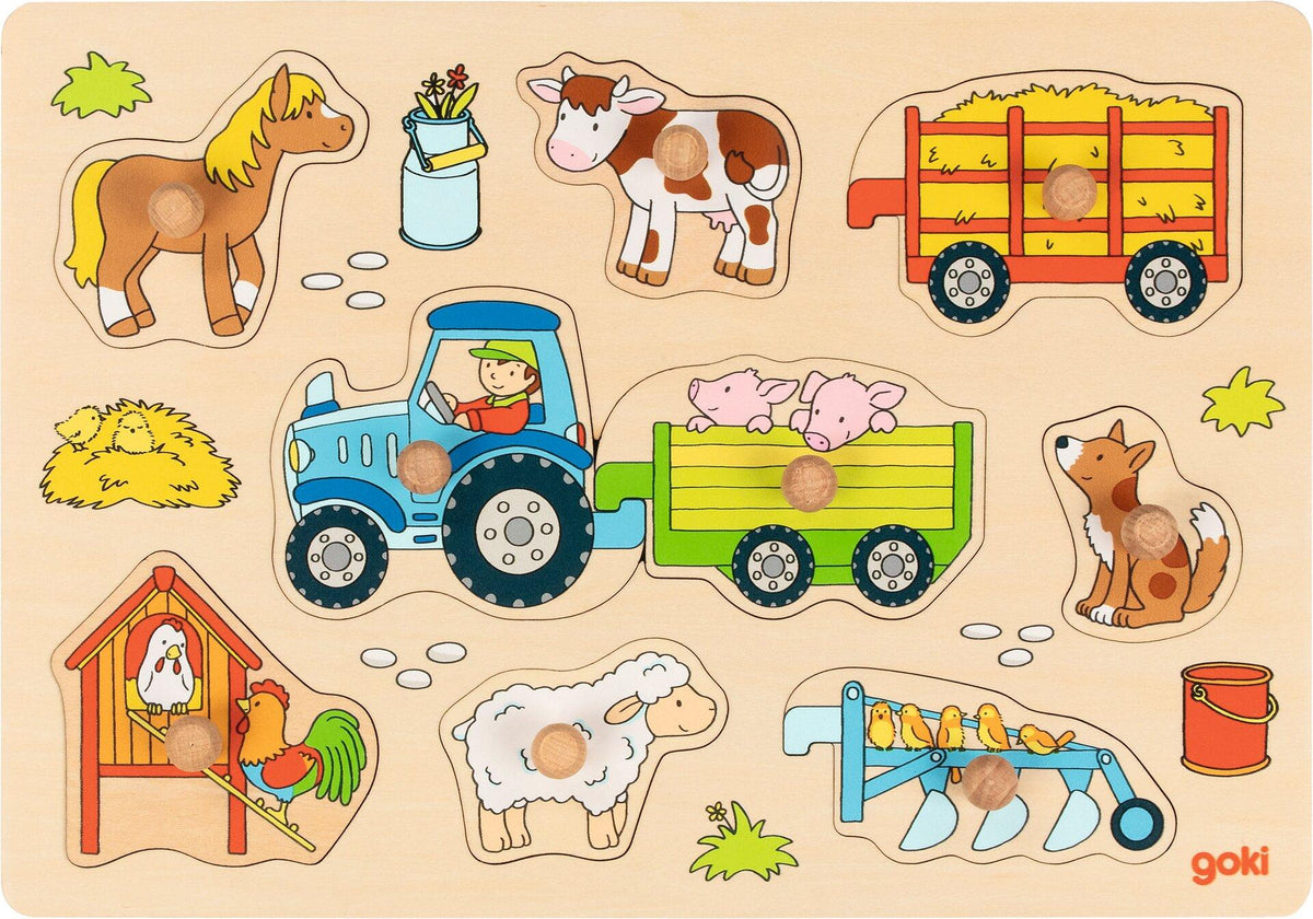 Steckpuzzle Traktor mit Anhängern und Hoftieren – Ansicht