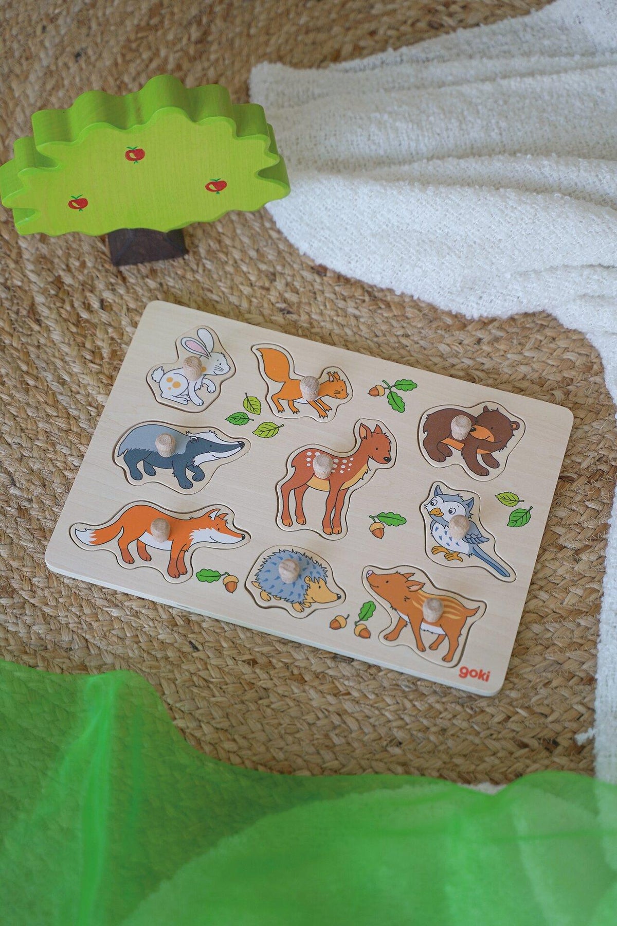 Steckpuzzle Waldtiere mit Fuchs, Igel und Eule von goki – weitere Ansicht