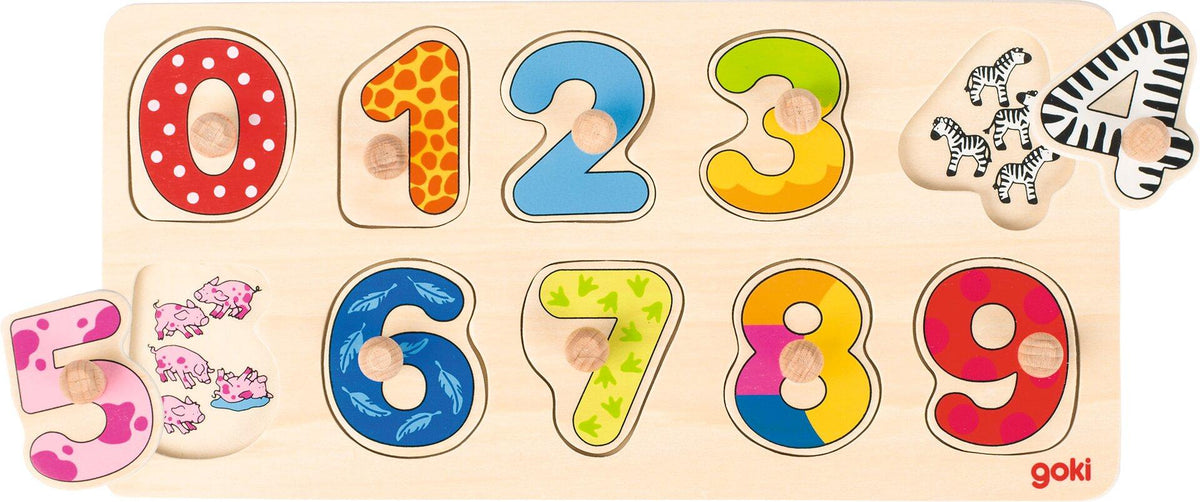 Steckpuzzle Zahlenreihe mit Zebras und Ferkeln von goki