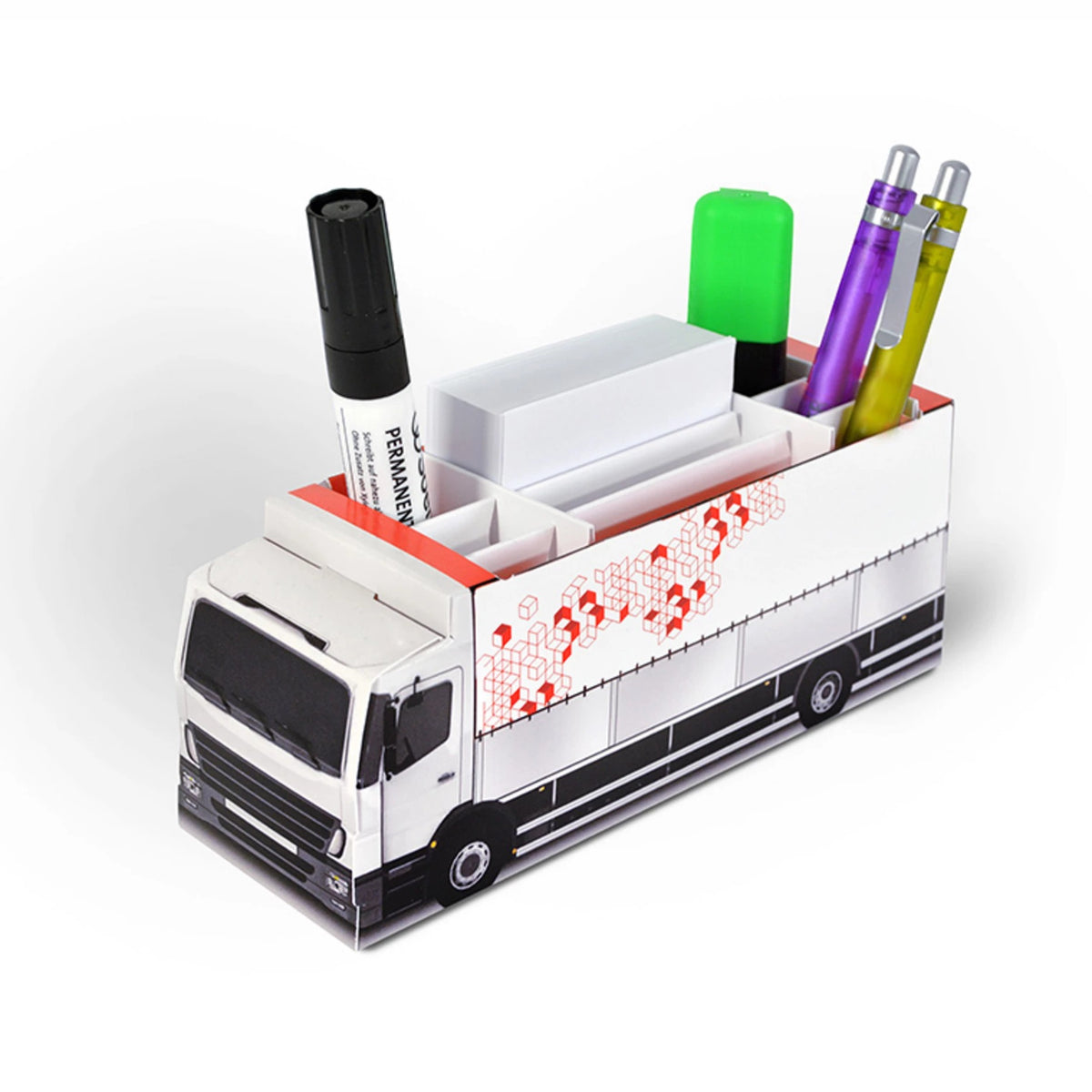 Stiftebox in LKW Form mit Fächern bedrucken – Ansicht