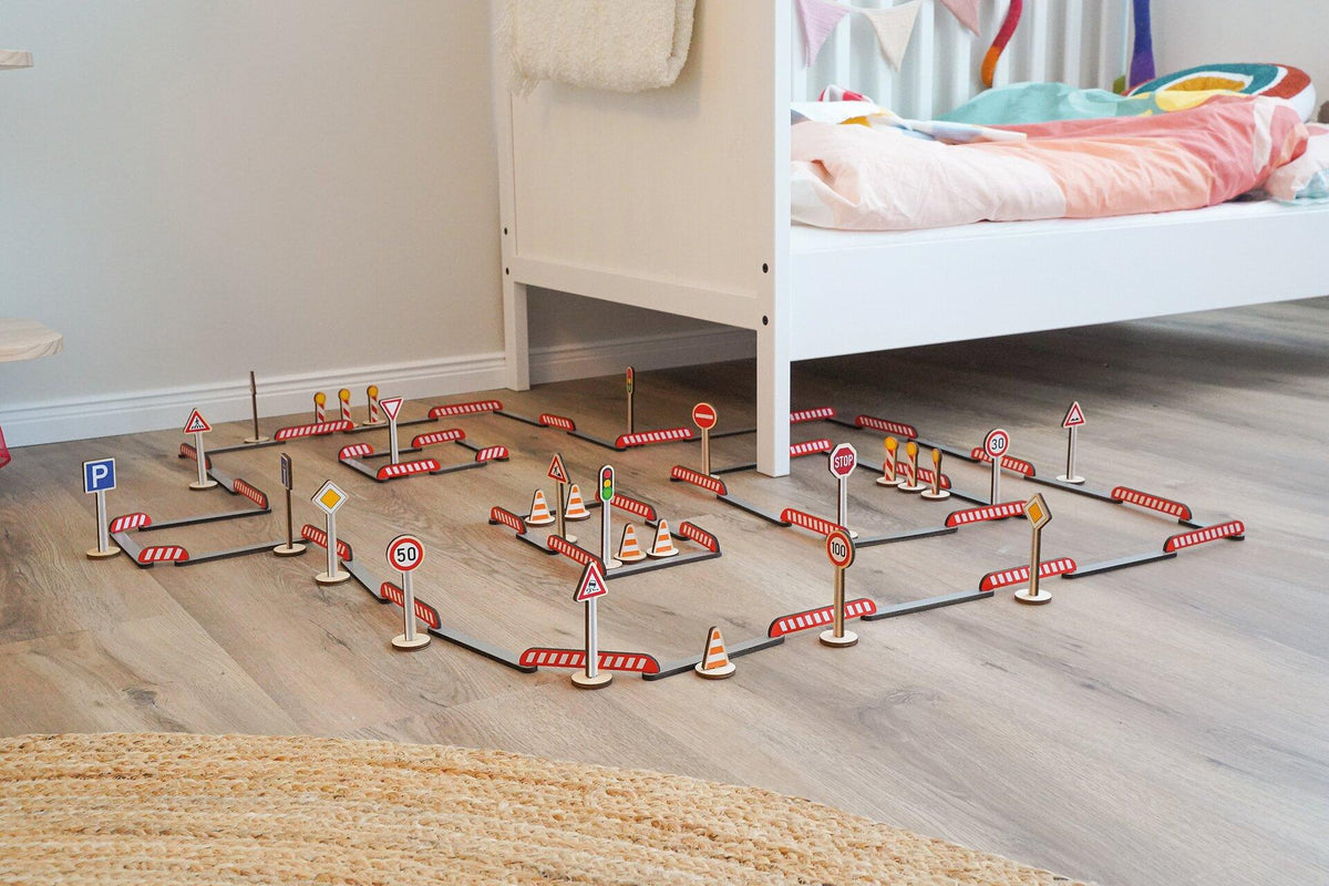 Straßenbau Spielset FlexiRoads mit 135 Holzteilen – Ansicht