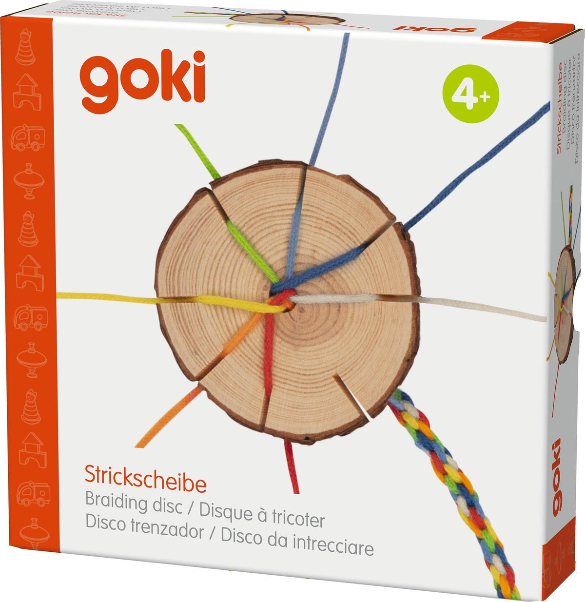 Strickscheibe aus Holz mit 7 Fäden und 7 cm Durchmesser – Gesamtansicht