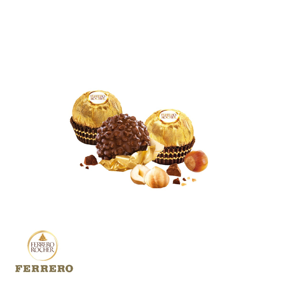 Geöffnete Präsentbox mit zehn Ferrero Rocher Pralinen