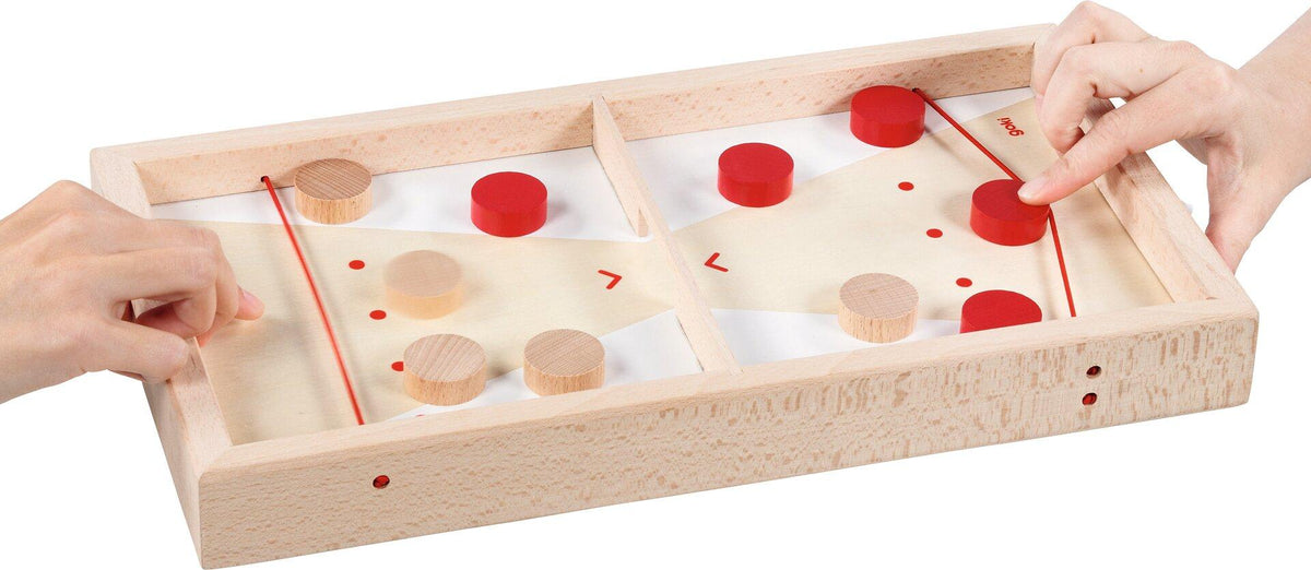 Super Puck Brettspiel 2 in 1 aus Holz mit roten Scheiben