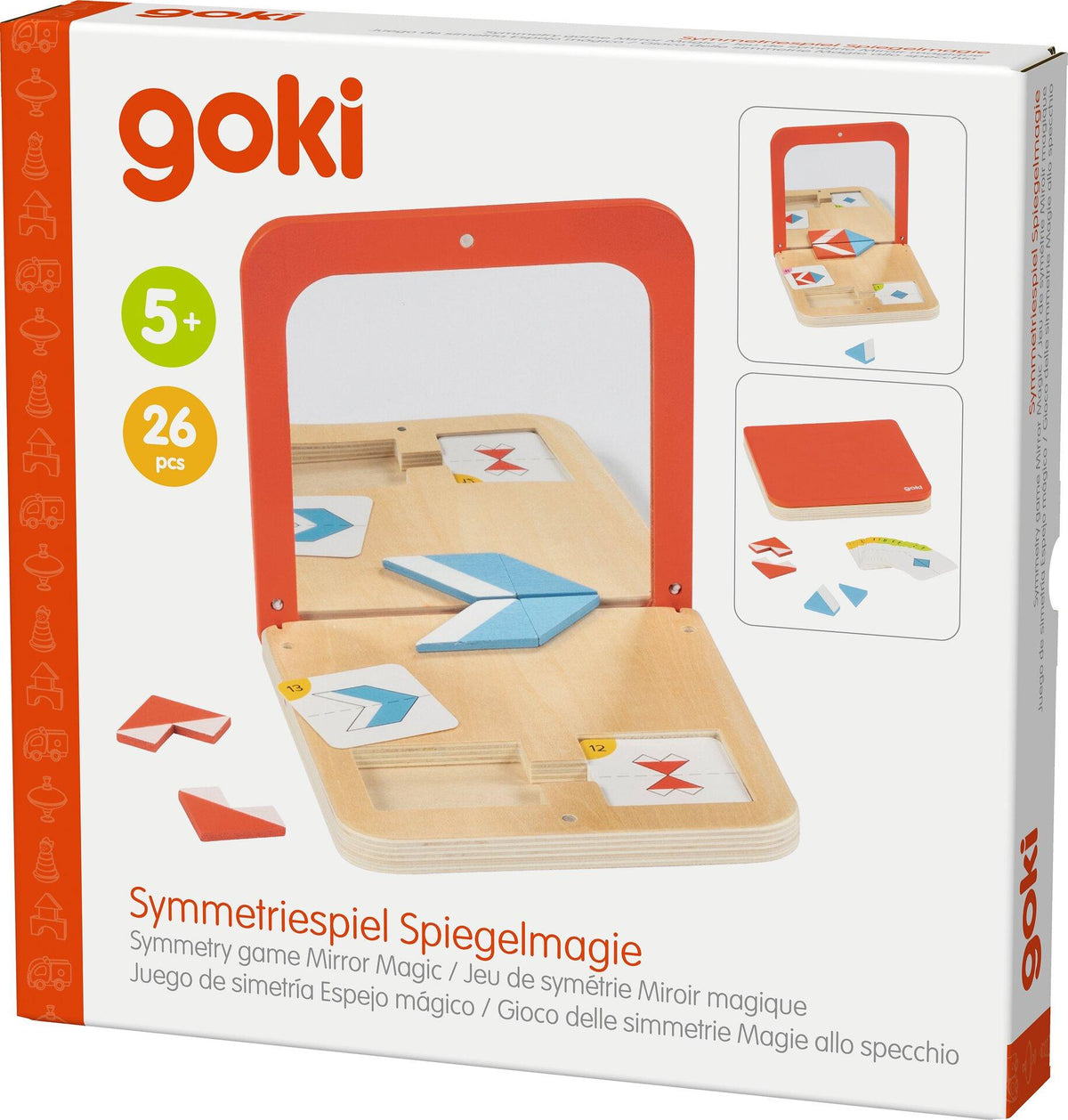 Symmetriespiel Spiegelmagie mit Spiegel und Vorlagenkarten – Verpackung