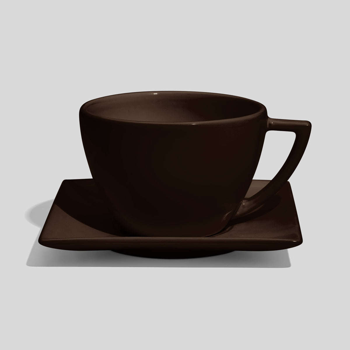 Tasse mit Dreiecksgriff und eckiger Untertasse 520 ml – Dunkelbraun