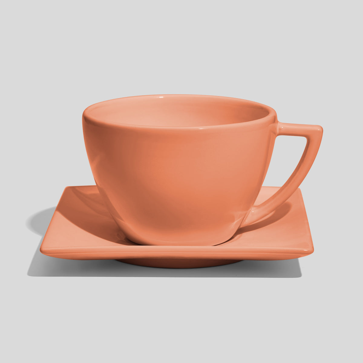 Tasse mit Dreiecksgriff und eckiger Untertasse 520 ml – Lachs