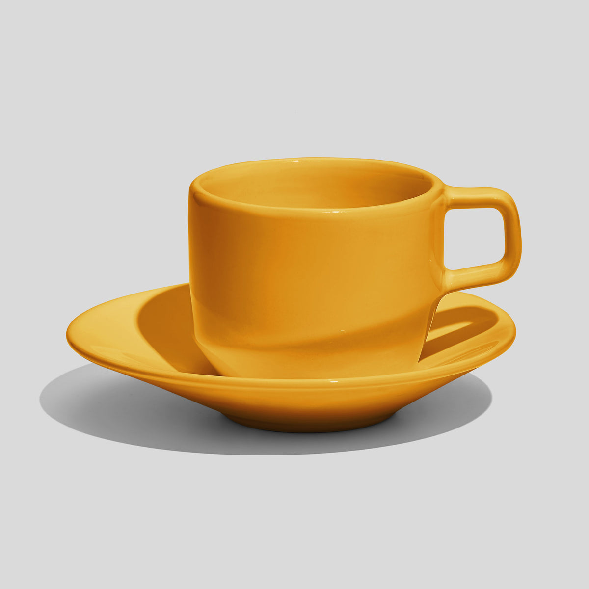 Tasse mit eckigem Henkel und Untertasse 200 ml – Gelb