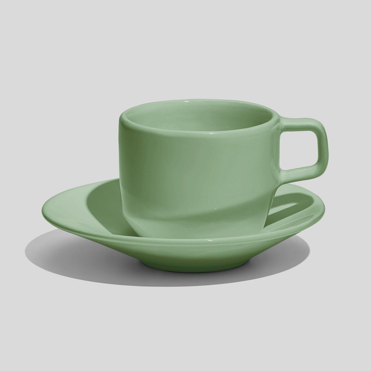 Tasse mit eckigem Henkel und Untertasse 200 ml – Mintgrün