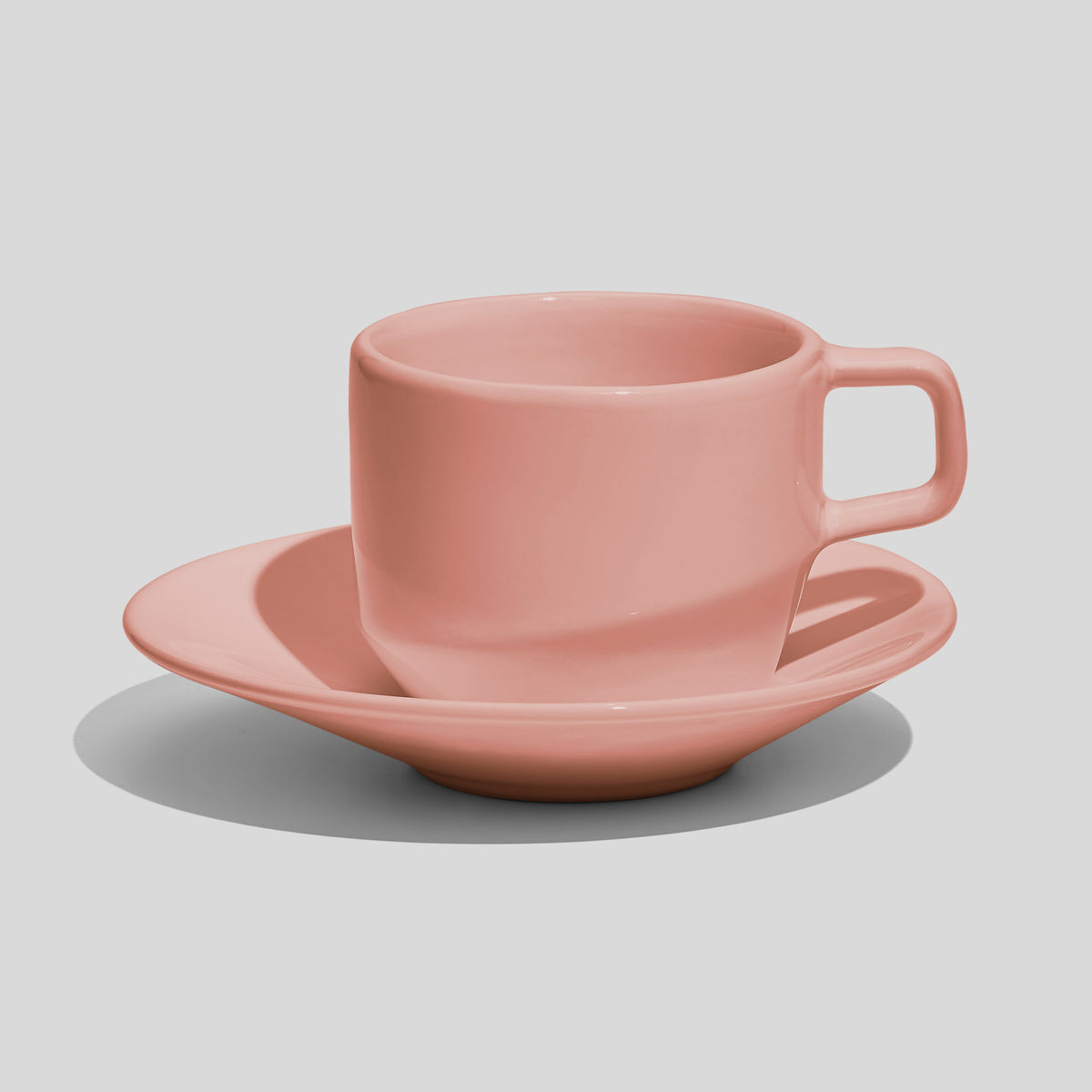 Tasse mit eckigem Henkel und Untertasse 200 ml – Rosa