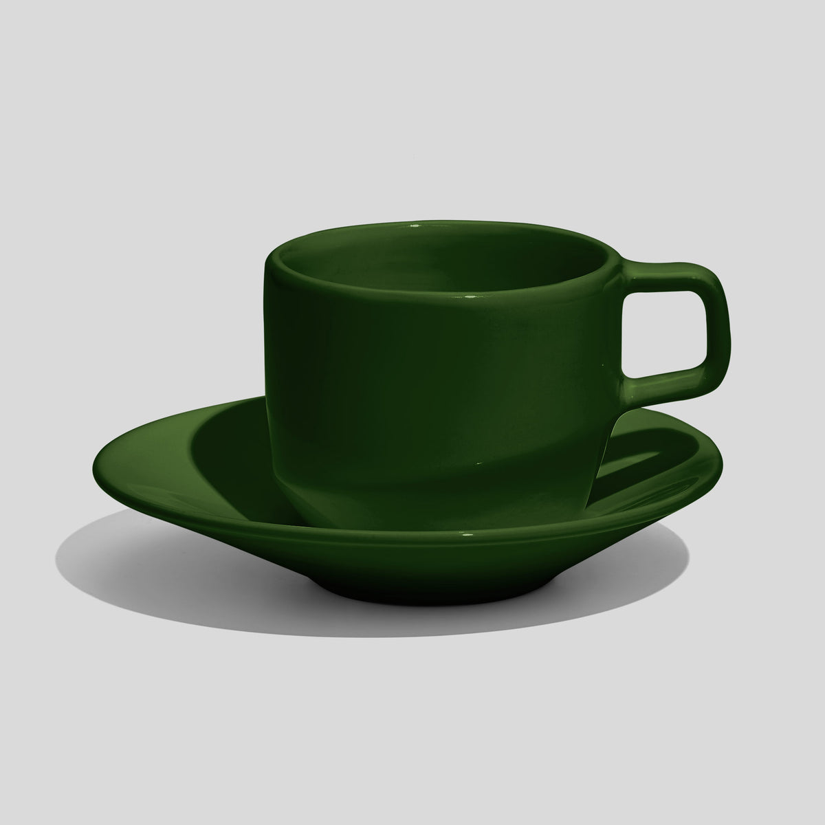 Tasse mit eckigem Henkel und Untertasse 200 ml – Tannengrün
