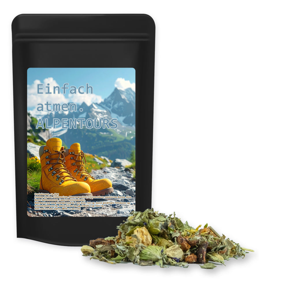 Tee und Kaffee im schwarzen Standbeutel Midi – Kräutertee Bergtee & Zitrus, ca. 35 g