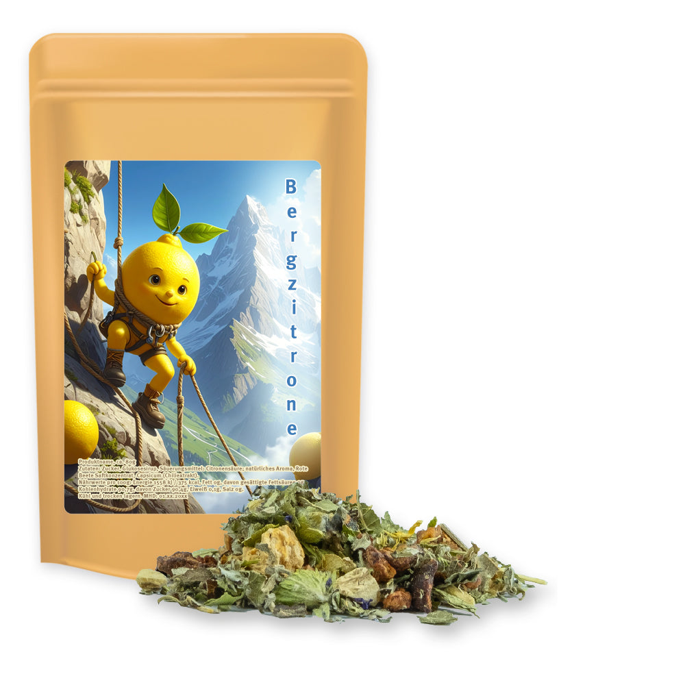 Tee und Kaffee im Standbeutel Midi aus Kraftpapier – Kräutertee Bergtee & Zitrus, ca. 35 g
