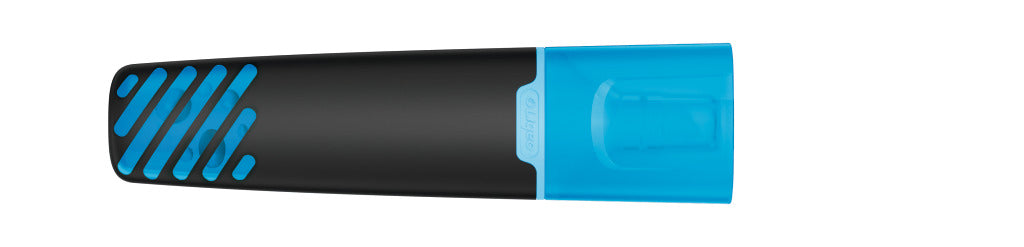 Textmarker mit transparenter Kappe und Griffrillen – Neonblau
