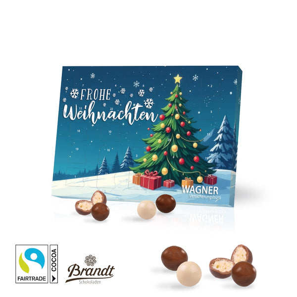 Tisch Adventskalender mit Brandt Knusperkugeln mit Logo bedrucken