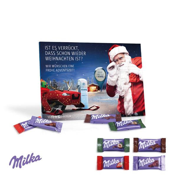 Tisch Adventskalender mit Milka Schokolade mit Logo bedrucken