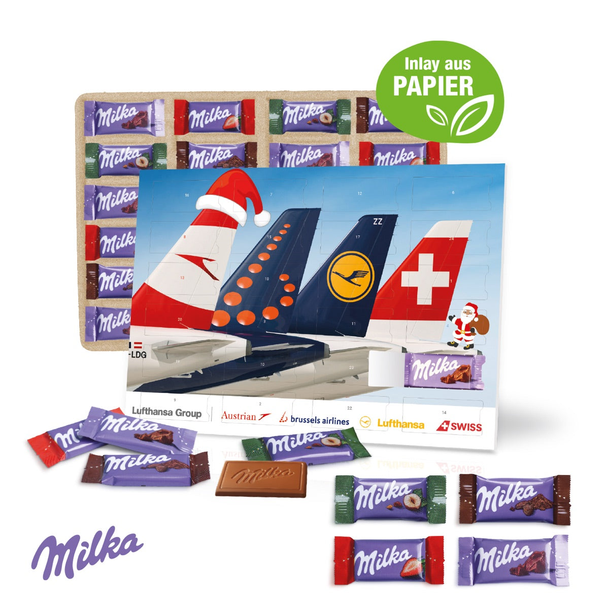Tisch Adventskalender mit Milka Schokolade, Inlay aus Papier