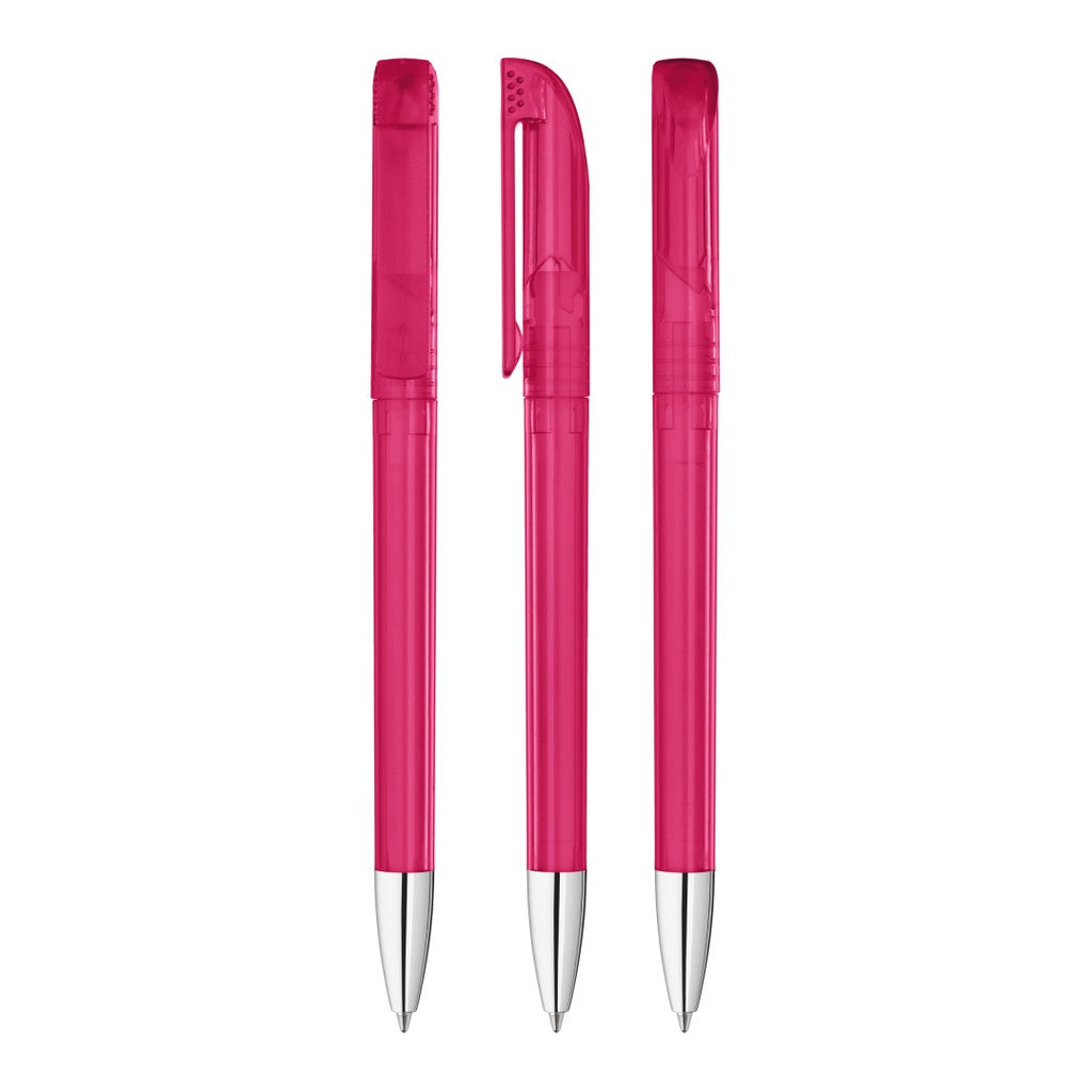 Transparenter Drehkugelschreiber mit gefrostetem Clip – Magenta