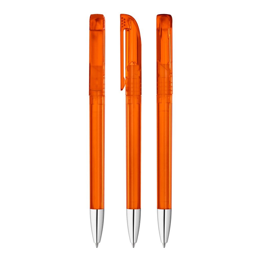 Transparenter Drehkugelschreiber mit gefrostetem Clip – Orange
