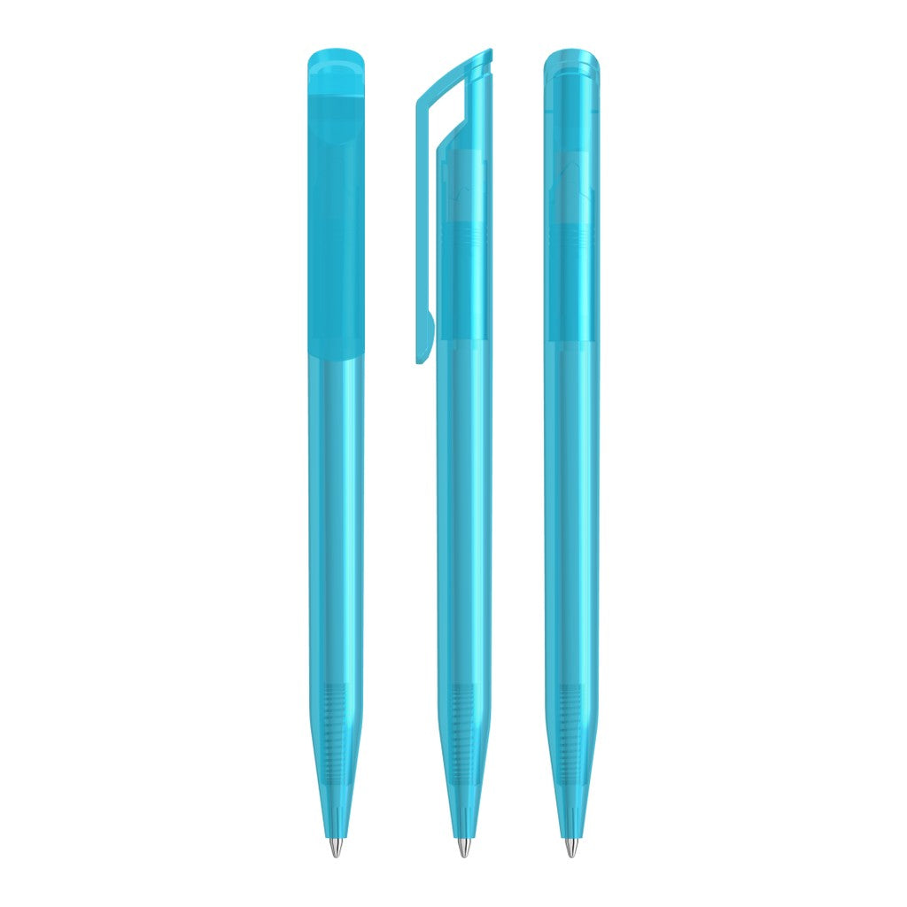 Transparenter Drehkugelschreiber mit Lochclip – Cyan