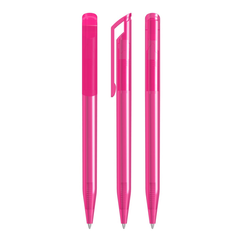 Transparenter Drehkugelschreiber mit Lochclip – Magenta
