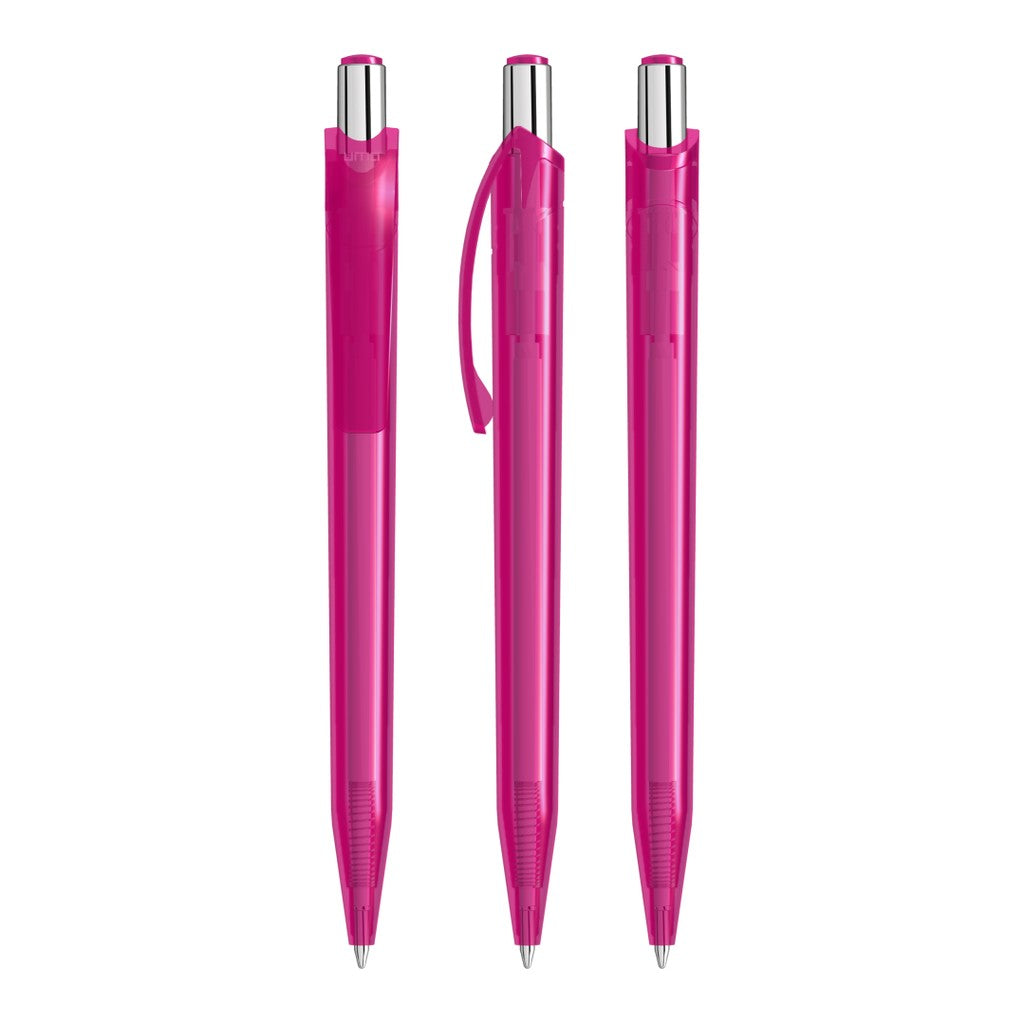 Transparenter Druckkugelschreiber mit Großraummine – Magenta
