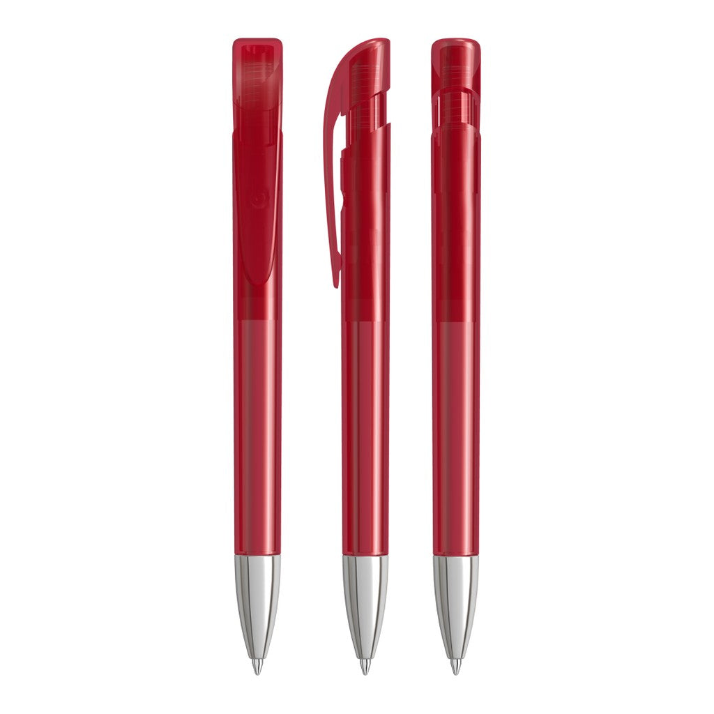 Transparenter Druckkugelschreiber mit Metallspitze – Rot