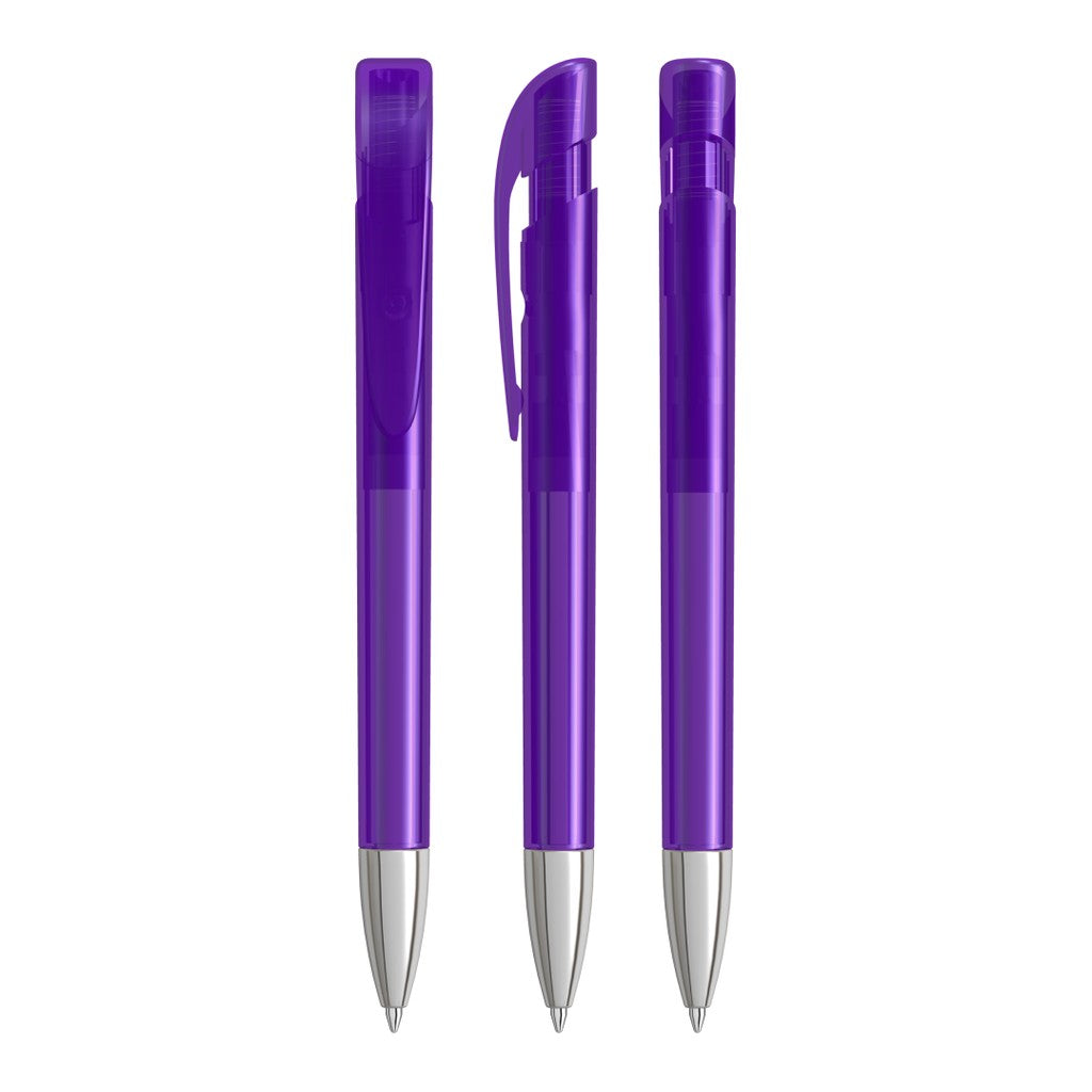 Transparenter Druckkugelschreiber mit Metallspitze – Violett