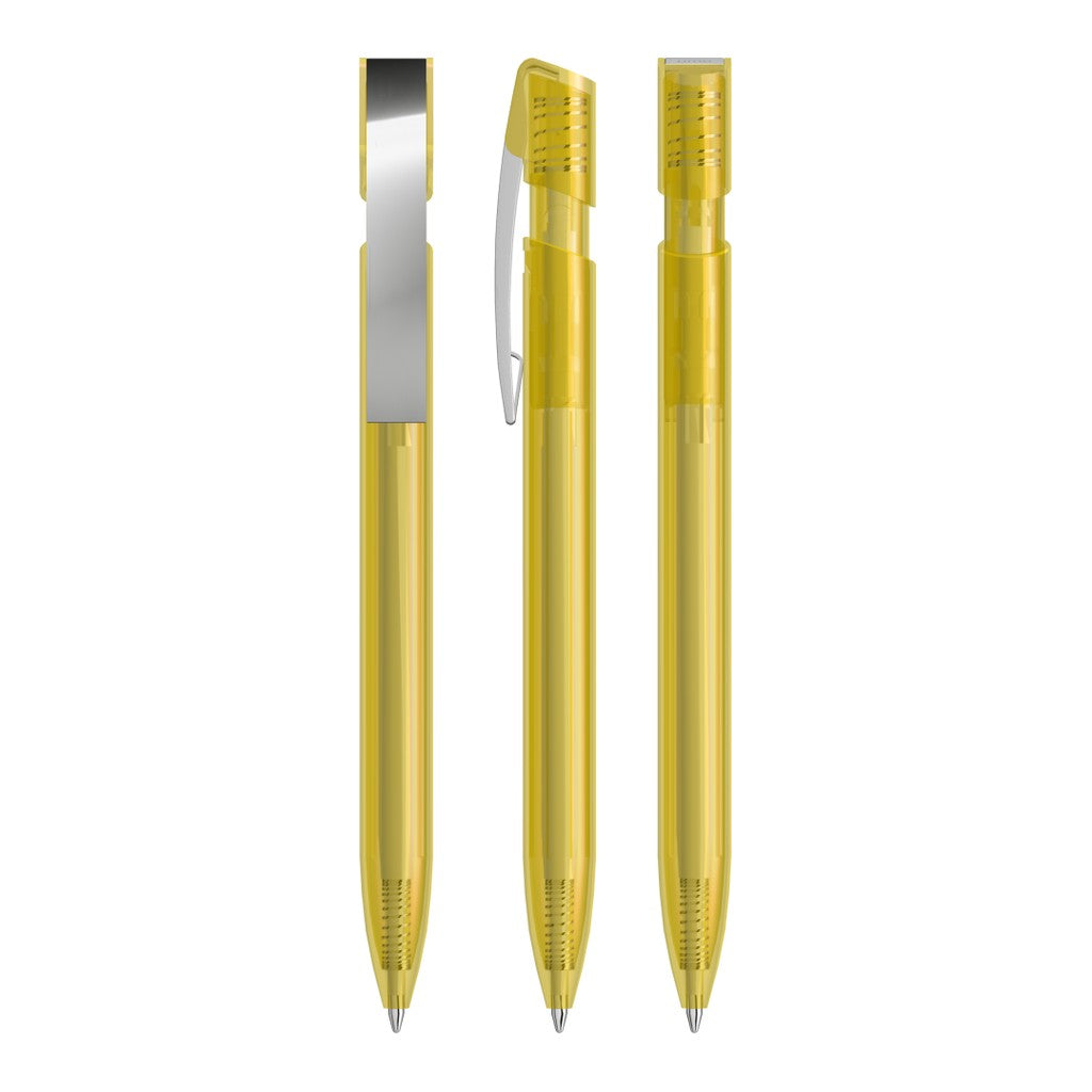 Transparenter Kugelschreiber mit Metallclip – Ocker