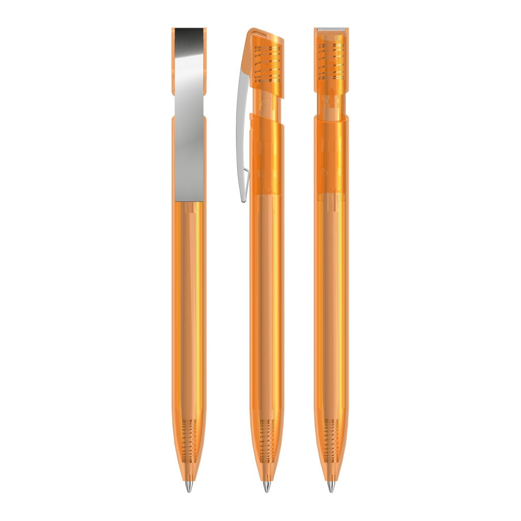Transparenter Kugelschreiber mit Metallclip – Orange