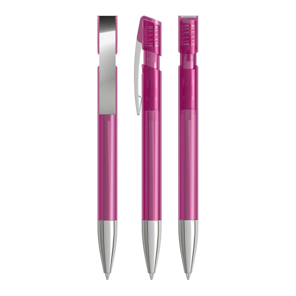 Transparenter Kugelschreiber mit Metallspitze – Magenta