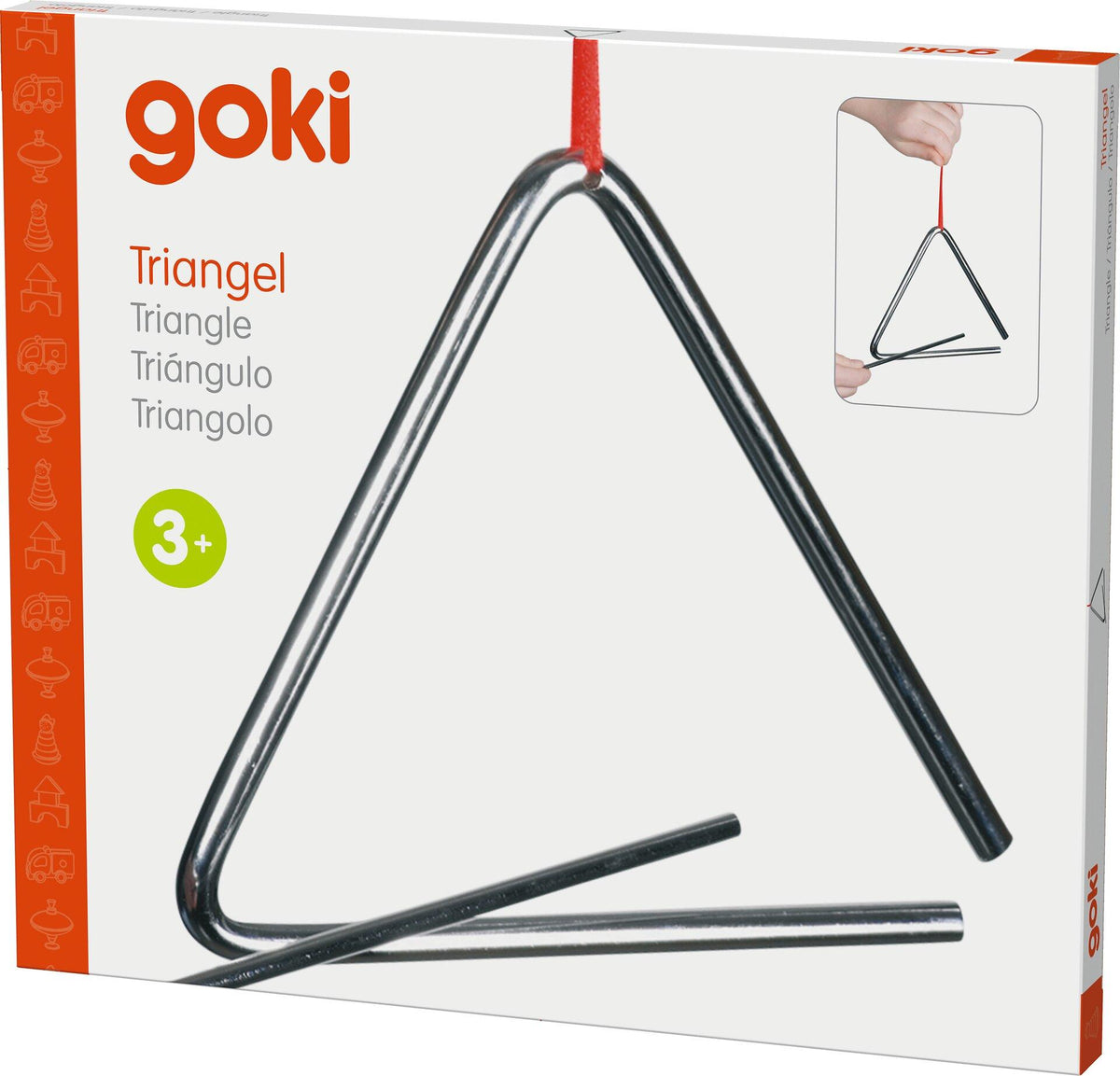 Triangel mit Metallstab, 16 cm, als Musikinstrument – in der Hand